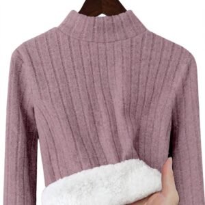 DAZY Thermal Round Neck Long Sleeve Top - Thermal Lined Slim Fit Winter Tee - 6 Colors